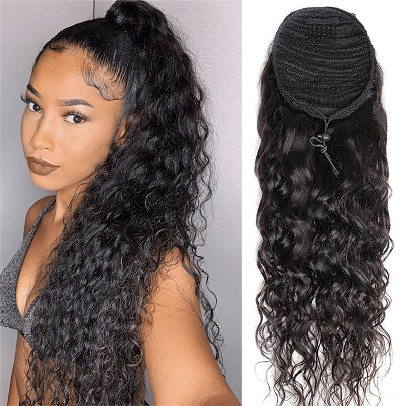 Water Wave Drawstring Ponytail Virgin Remy Human Hair Extensions